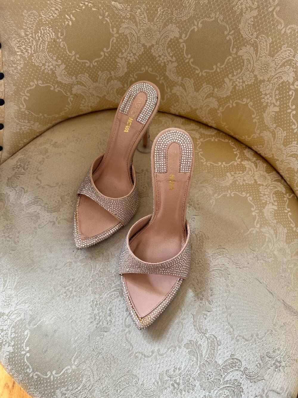 Pink Rhinestone Mule Heels